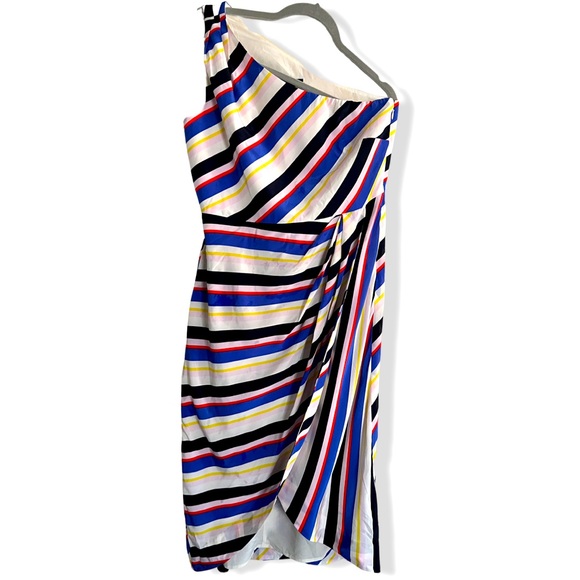 J. Crew Silk One-Shoulder Dress in Primary Stripe Wrap Tulip Size 8 - Picture 3 of 7